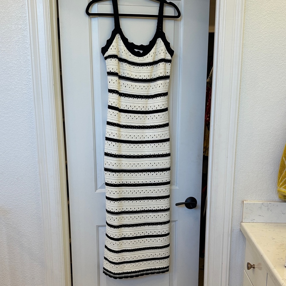 Black & Cream Crochet Stripe Maxi Dress- Another Hale House Boutique Cutie!